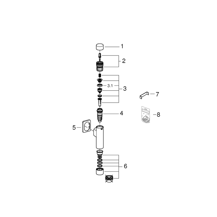 GROHE 37349000 - Slėginis nuleidimo mechanizmas RONDO A.S. 3” blizgus chromas