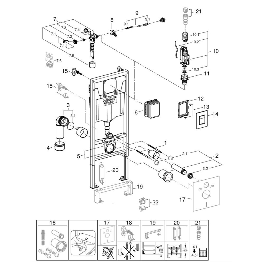 GROHE 38811KF0 - 3 viename WC komplektas SOLIDO 1,13 m juodas