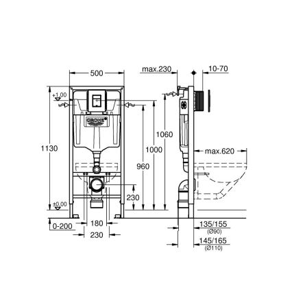 GROHE 38811KF0 - 3 viename WC rinkinys SOLIDO 1,13 m juodas