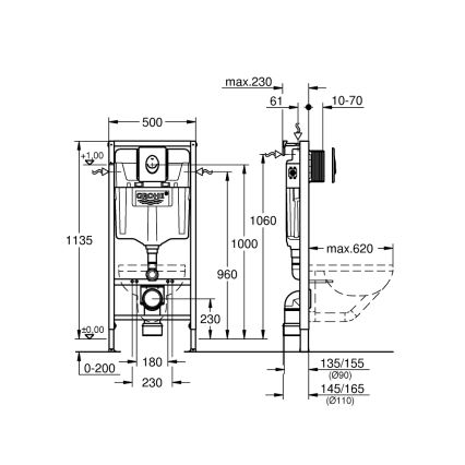 GROHE 38839000 - 3 viename WC RAPID SL komplektas 1,13 m