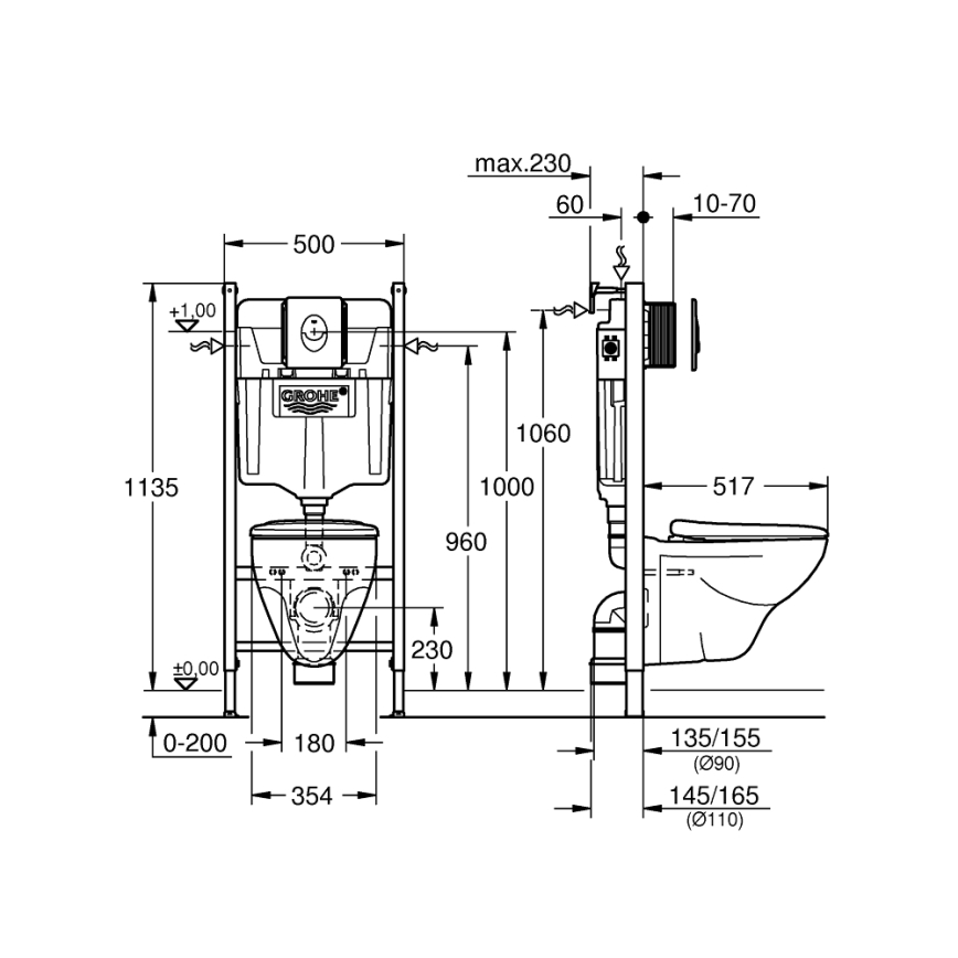 GROHE 39116000 - 4 viename komplektas su SOLIDO COMPACT keramika, 1,13 m