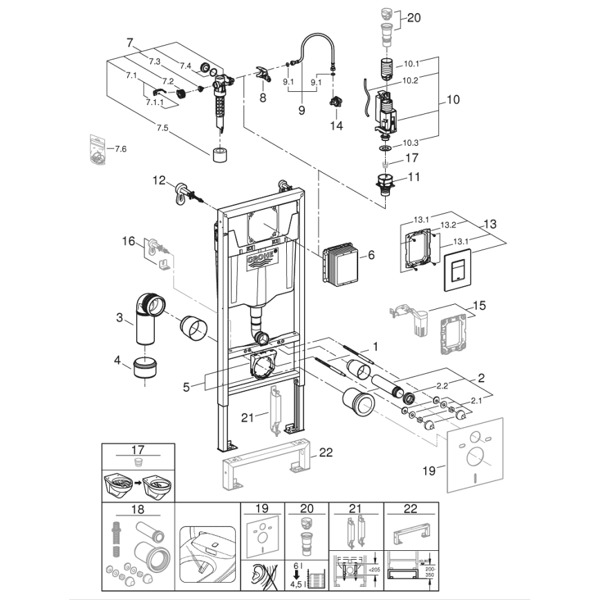 GROHE 39186000 - SOLIDO 1,13 m priešsieninis montavimo komplektas, balta