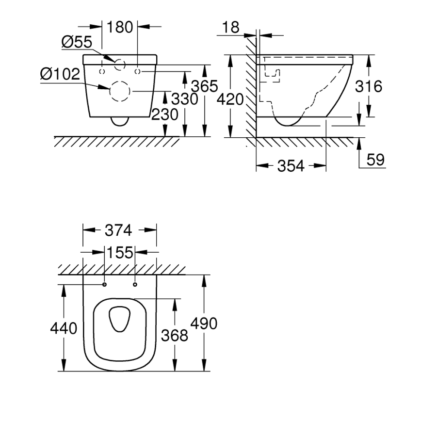 GROHE 39206000 - pakabinamas unitazas EURO CERAMIC 49 cm keramika/balta