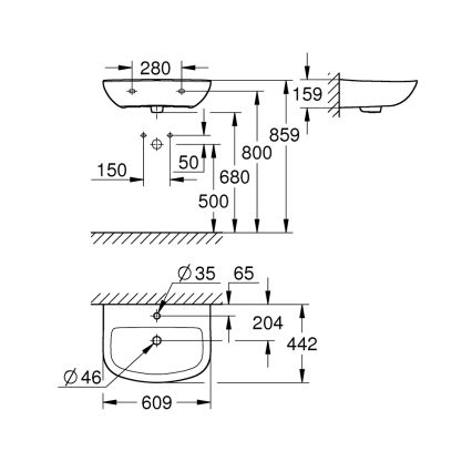 GROHE 39421000 - Pakabinamas praustuvas BAU CERAMIC 609 × 442 mm keramika/balta