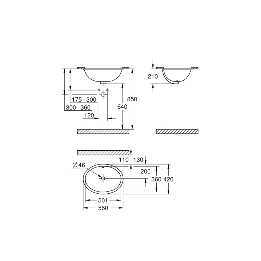 GROHE 39423000 - Įleidžiamas praustuvas BAU CERAMIC 560 × 420 mm keramika/balta