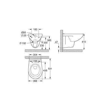 GROHE 39427000 - Pakabinamas unitazas BAU CERAMIC 368 x 531 mm keramika/balta