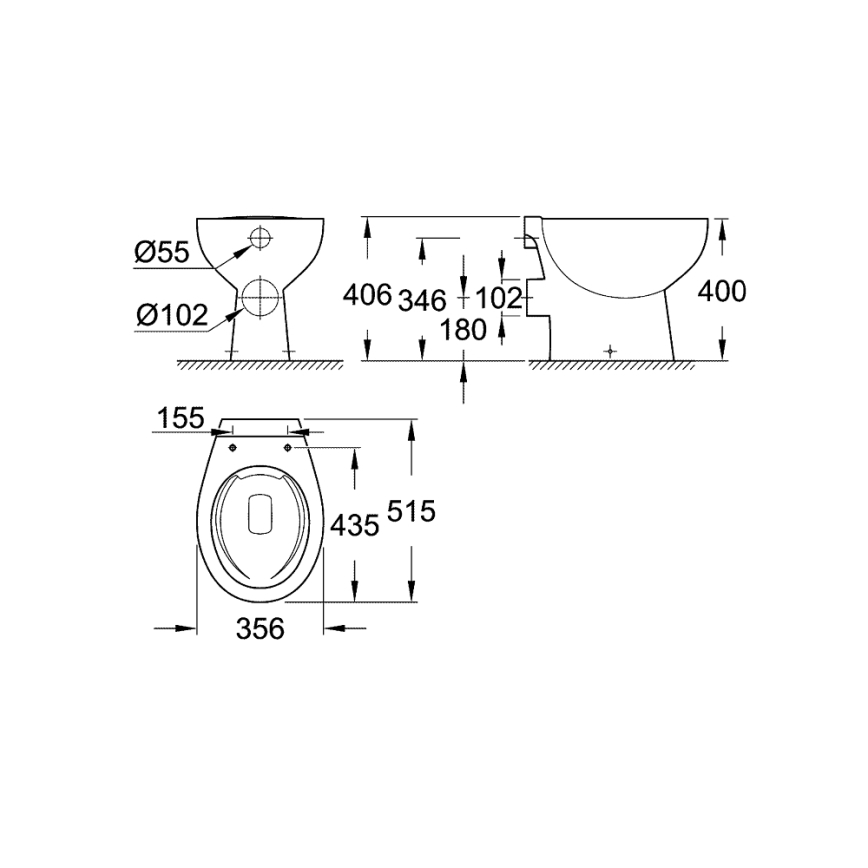 GROHE 39430000 - Pastatomas klozetas BAU CERAMIC 515 x 356 x 406 mm keramika/balta