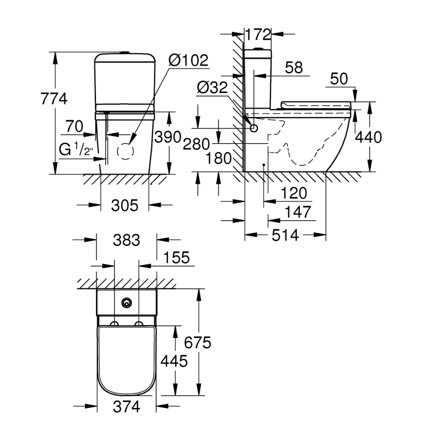 GROHE 39462000 - WC komplektas EURO CERAMIC 67,5 x 37,4 x 77,4 cm keramika/balta