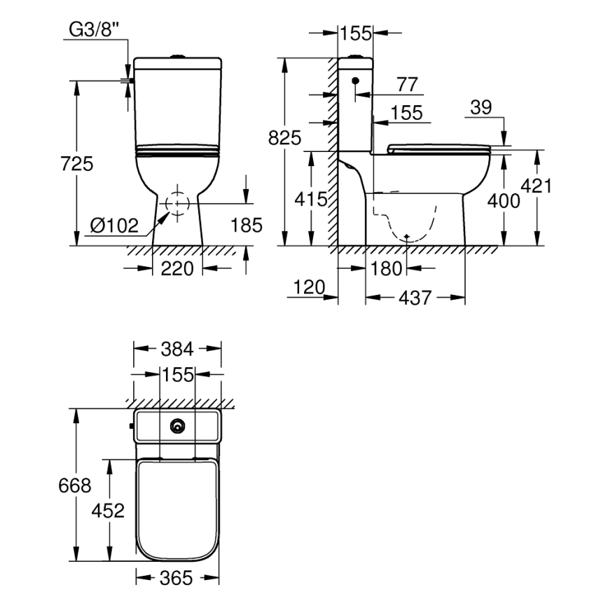 GROHE 39814000 - WC kombinuotas rinkinys START EDGE 825 × 557 × 384 mm keramika/duro balta