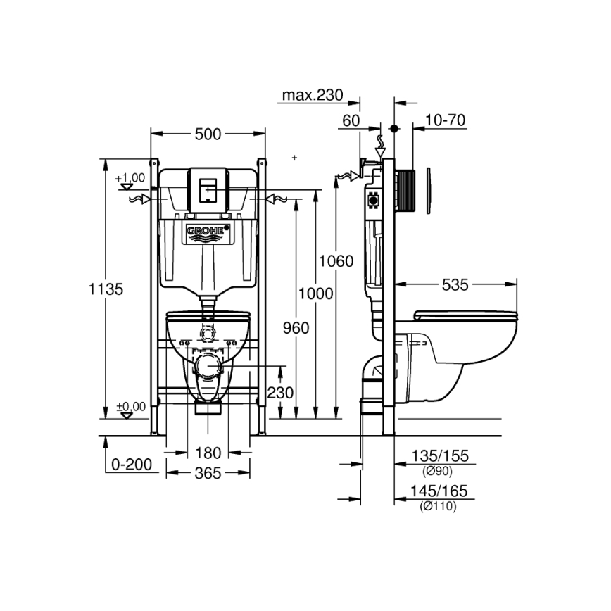 GROHE 39816000 - SOLIDO COMPACT tualeto komplektas 1,13 m, keramika, balta