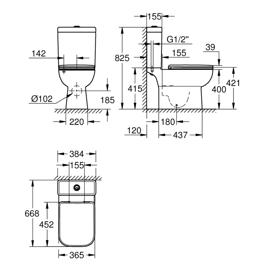 GROHE 39951000 - WC komplektas START EDGE 384 × 668 mm keramika/balta