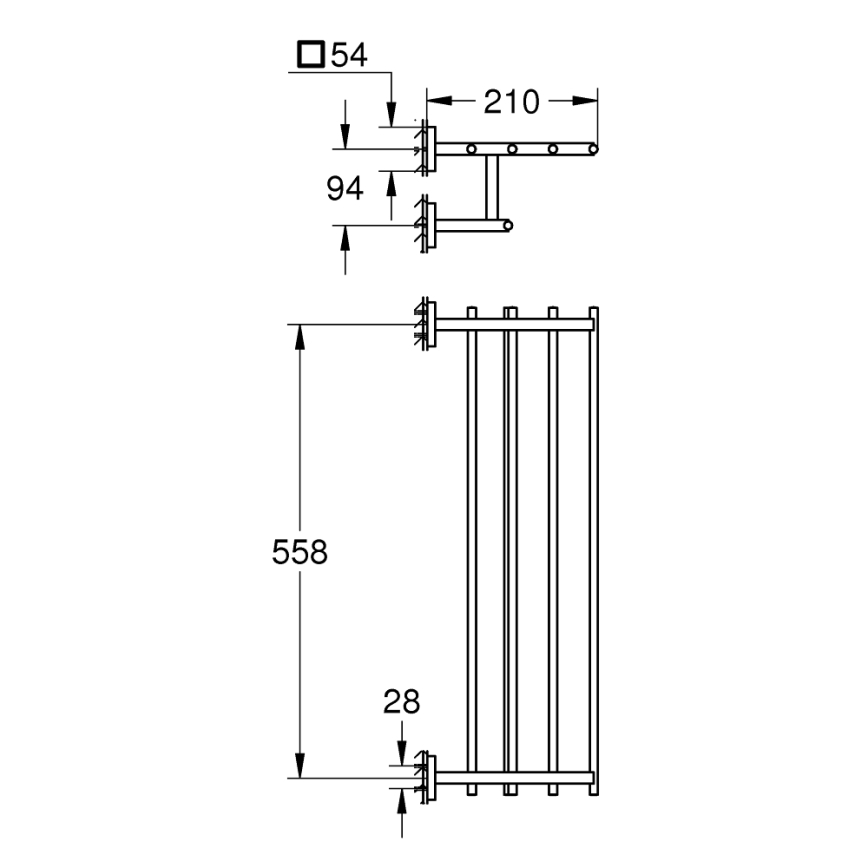 GROHE 41099000 - Daugiafunkcis rankšluosčių laikiklis START CUBE 600 mm blizgus chromas
