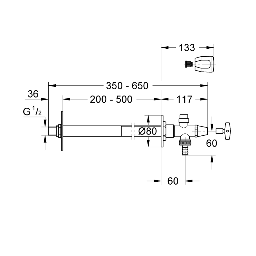 GROHE 41208000 - Lauko sieninis ventilis EUROTEC DN 15, blizgus chromas