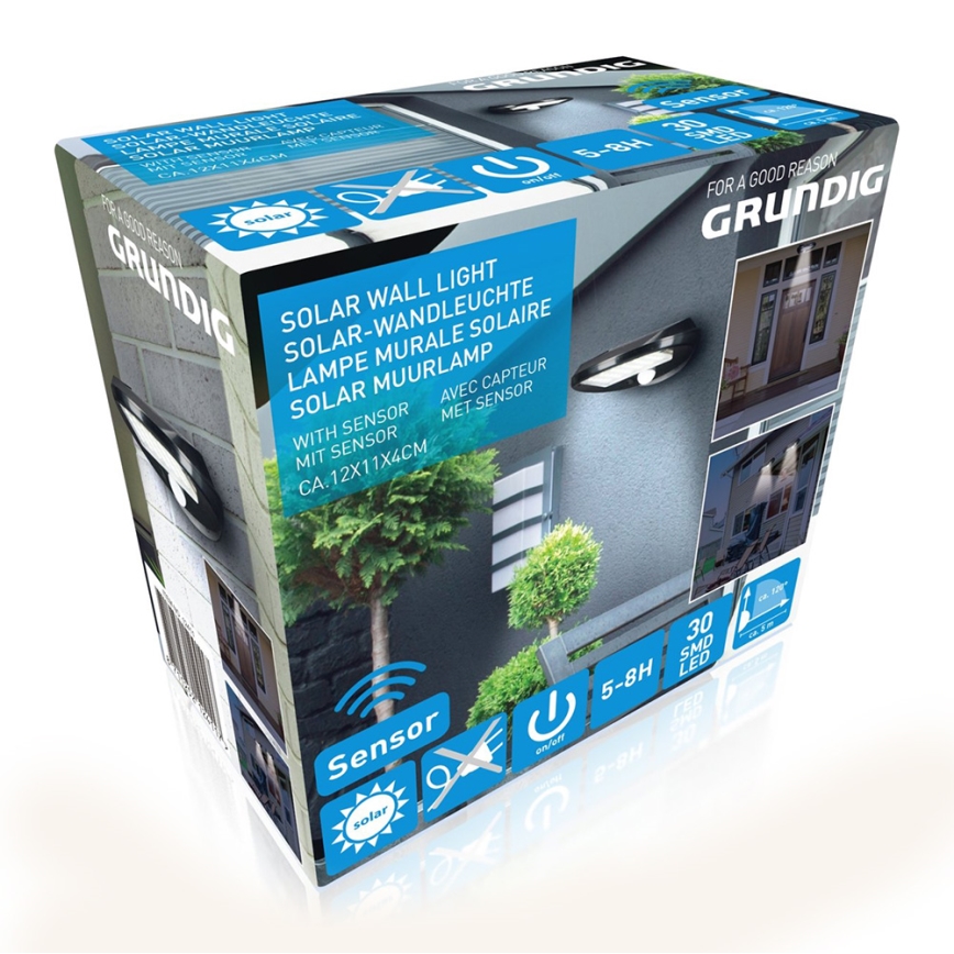 Grundig - Rinkinys 2x LED saulės sieninis šviestuvas su judesio ir sutemų jutikliu LED/3,2V 600 mAh