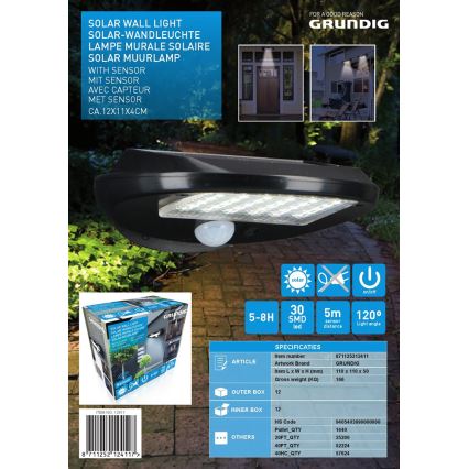 Grundig - Rinkinys 2x LED saulės sieninis šviestuvas su judesio ir sutemų jutikliu LED/3,2V 600 mAh