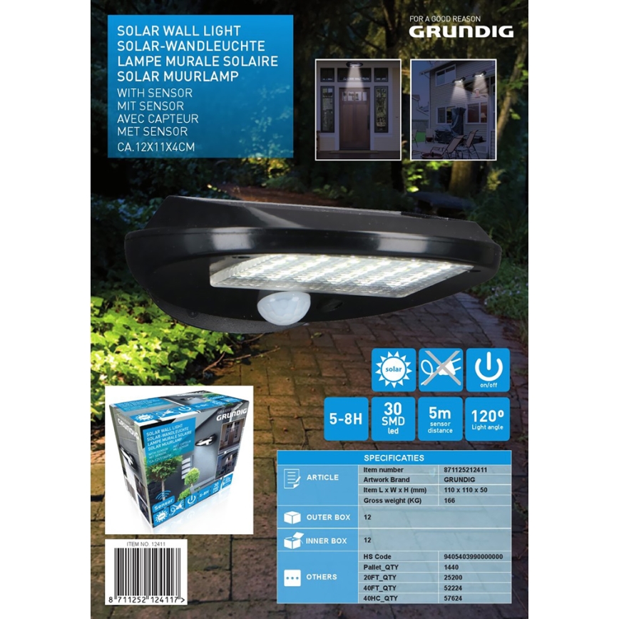 Grundig - Rinkinys 2x LED saulės sieninis šviestuvas su judesio ir sutemų jutikliu LED/3,2V 600 mAh