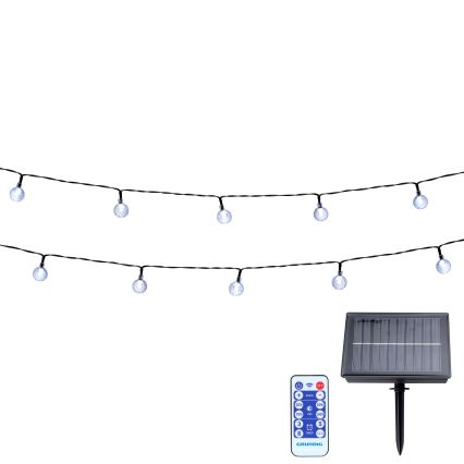 Grundig - LED reguliuojamo ryškumo saulės girlianda, 50 LED / 8 funkcijos, 9,35 m, šiltai balta, 1200 mAh, IP44 + nuotolinio valdymo pultelis