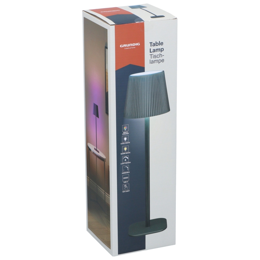 Grundig - jutiklinė, reguliuojamo ryškumo RGB LED stalinė lempa, 5V/1200 mAh