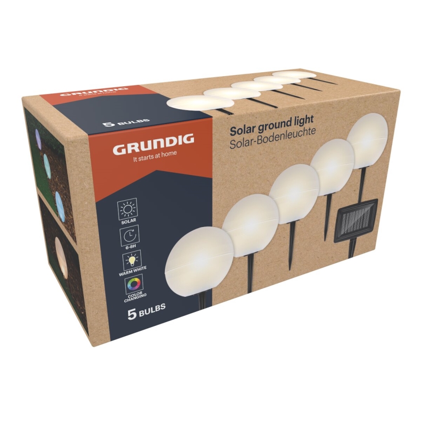 Grundig - KOMPLEKTAS 5x LED RGBW  Saulės energija įkraunamas šviestuvas LED/3,2V IP44