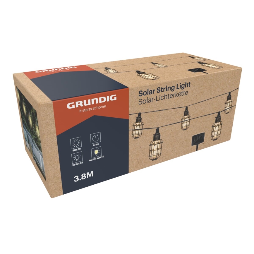 Grundig - LED grandinė, įkraunama saulės šviesa 10xLED 3,8m IP44 šilta balta