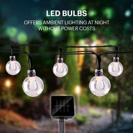 Grundig - LED grandinė, įkraunama saulės šviesa 50xLED/8 funkcijos 6,9m šilta balta