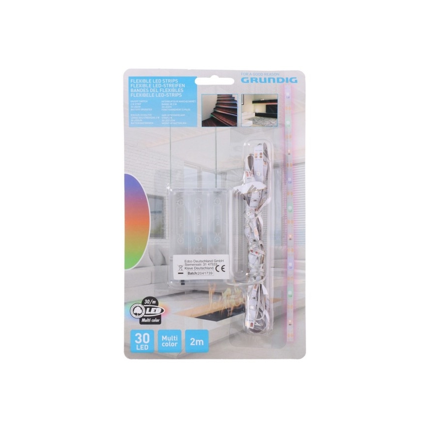 Grundig - LED juosta 2m LED/3xAA daugiaspalvis