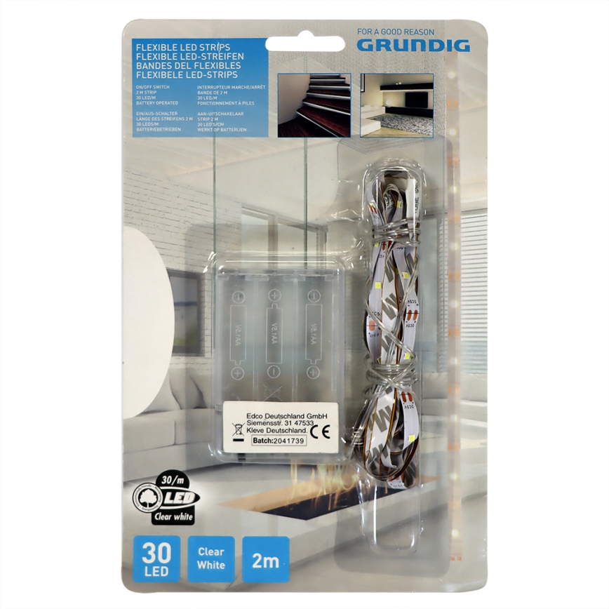 Grundig - LED juosta 2m LED/3xAA dienos šviesos balta