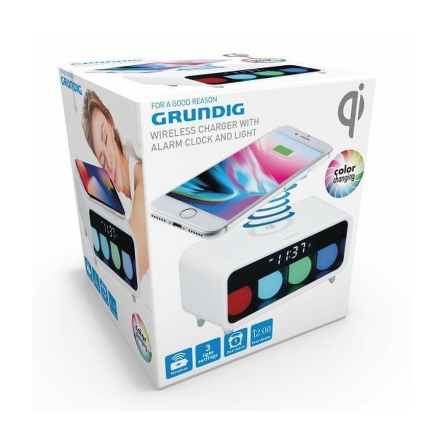 Grundig - LED Reguliuojama naktinė lempa su žadintuvu ir belaidžiu įkrovimu LED/5W/230V