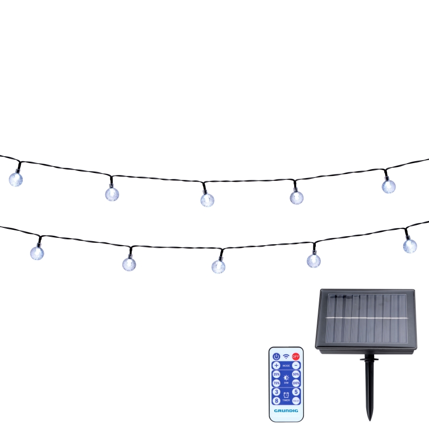 Grundig - LED pritemdoma saulės grandinė 50xLED/8 funkcijos 9,35m šiltai balta + nuotolinio valdymo pultas