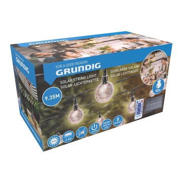 Grundig - LED reguliuojamo ryškumo saulės girlianda, 50 LED / 8 funkcijos, 9,35 m, šiltai balta, 1200 mAh, IP44 + nuotolinio valdymo pultelis