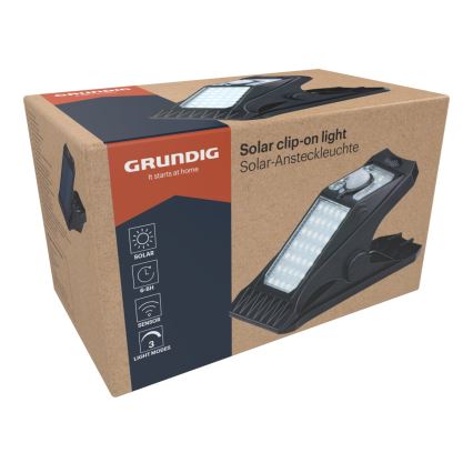 Grundig - LED saulės šviestuvas su judesio ir sutemų jutikliu CLIP-ON LED/9W/3,7V 1500 mAh IP44