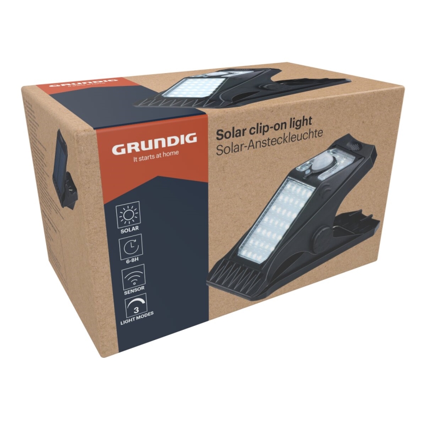 Grundig - LED saulės šviestuvas su judesio ir sutemų jutikliu CLIP-ON LED/9W/3,7V 1500 mAh IP44