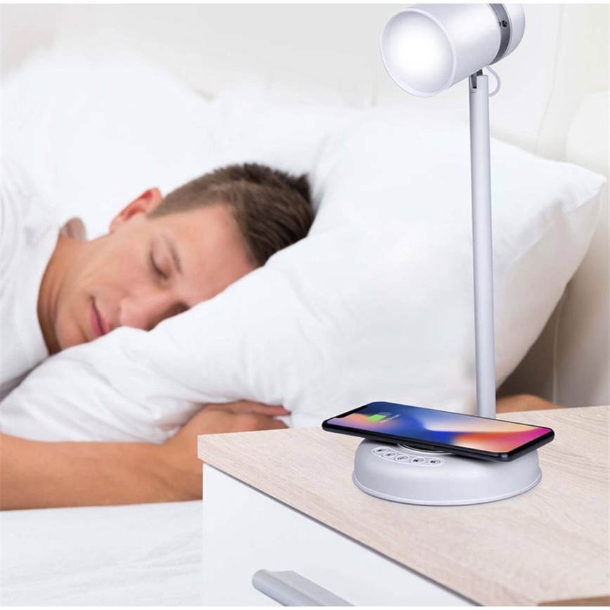 Grundig - LED stalinis šviestuvas su belaidžiu įkrovimu ir garsiakalbiu 3 viename LED/15W/5V