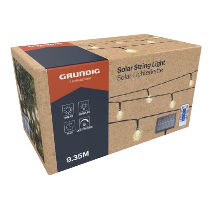 Grundig - LED šviesos reguliavimas saulės grandinė 50xLED/8 funkcijos 9,35m IP44 šilta balta + nuotolinio valdymo pultas