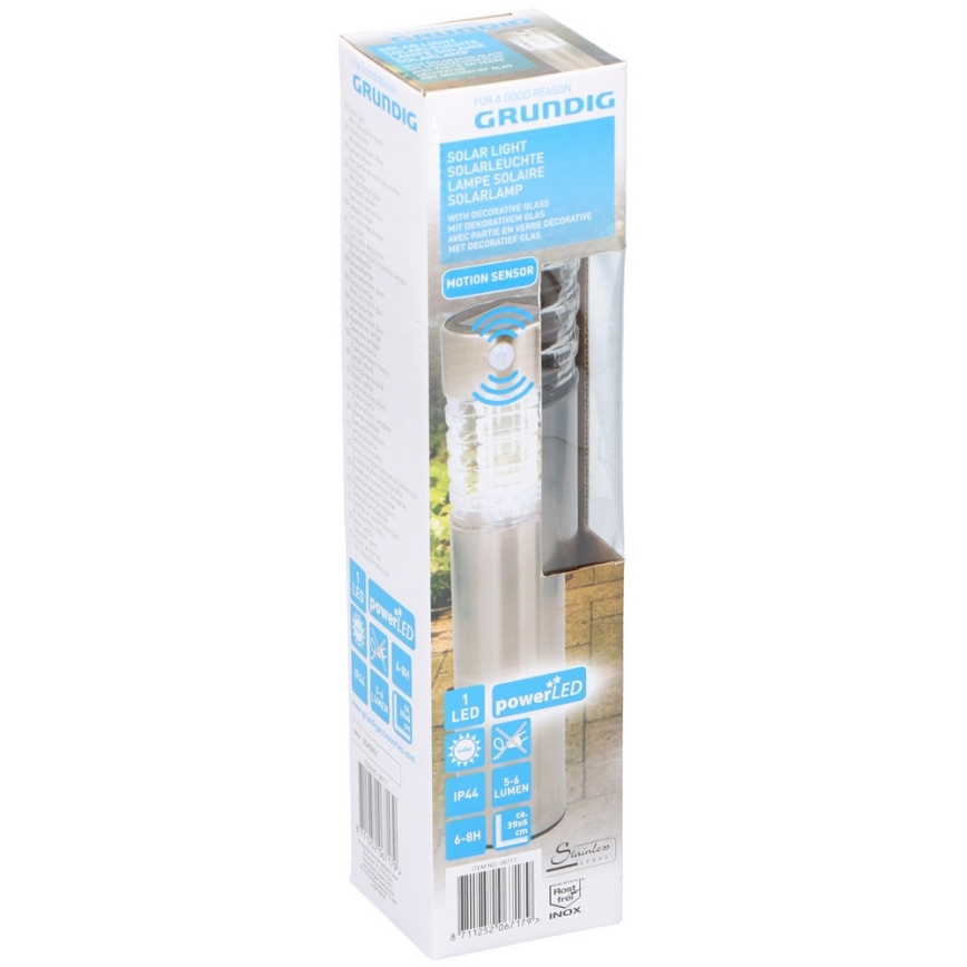 Grundig - LED šviestuvas, įkraunamas saulės energija su jutikliu 1xLED/1,2V 600 mAh IP44