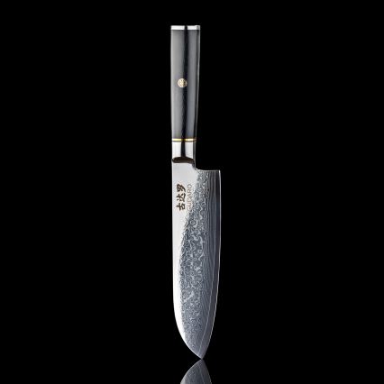 Gudaro - Santoku damasko plieno virtuvinis peilis AKIRO 7, 67 sluoksnių plieno, ašmenų ilgis 17,5 cm, juodas