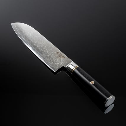 Gudaro - Santoku damasko plieno virtuvinis peilis AKIRO 7, 67 sluoksnių plieno, ašmenų ilgis 17,5 cm, juodas