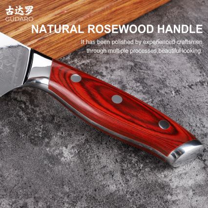 Gudaro - Damasikinis Santoku virtuvinis peilis KENSHO 7, 67 plieno sluoksnių, ilgis 17,5 cm