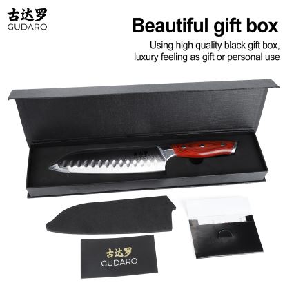 Gudaro - Damasikinis Santoku virtuvinis peilis KENSHO 7, 67 plieno sluoksnių, ilgis 17,5 cm