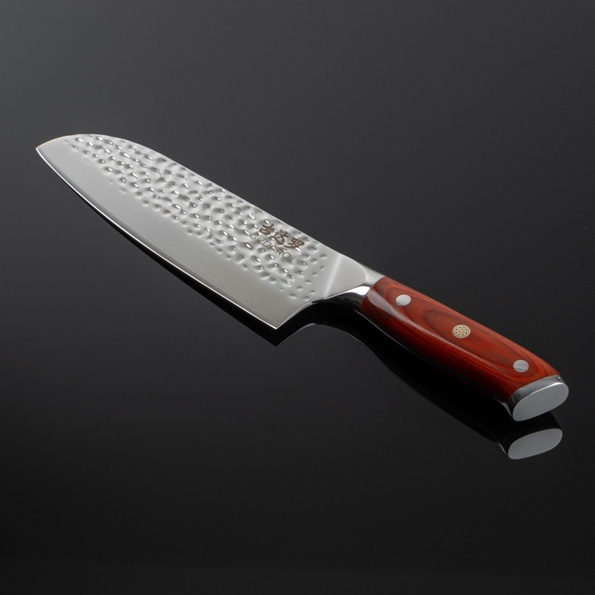 Gudaro - Damasko plieno Santoku virtuvinis peilis MIYABI 7, 67 plieno sluoksnių, ilgis 17,5 cm