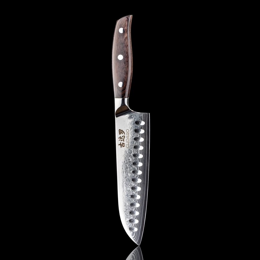 Gudaro - Damaskinis Santoku virtuvinis peilis SHIRO 7, 67 sluoksnių plieno, ilgis 17,5 cm