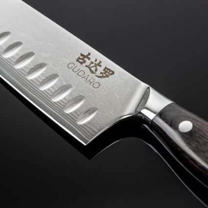 Gudaro - Damaskinis Santoku virtuvinis peilis SHIRO 7, 67 sluoksnių plieno, ilgis 17,5 cm