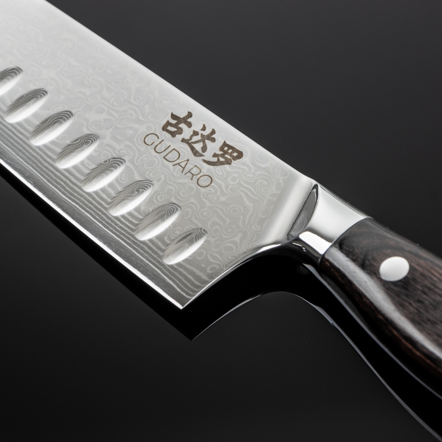 Gudaro - Damaskinis Santoku virtuvinis peilis SHIRO 7, 67 sluoksnių plieno, ilgis 17,5 cm