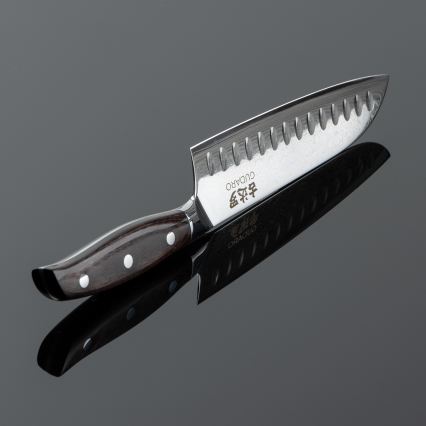 Gudaro - Damaskinis Santoku virtuvinis peilis SHIRO 7, 67 sluoksnių plieno, ilgis 17,5 cm