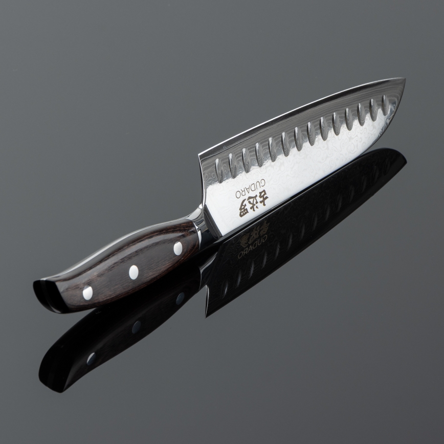 Gudaro - Damaskinis Santoku virtuvinis peilis SHIRO 7, 67 sluoksnių plieno, ilgis 17,5 cm