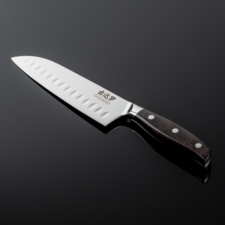 Gudaro - Damaskinis Santoku virtuvinis peilis SHIRO 7, 67 sluoksnių plieno, ilgis 17,5 cm