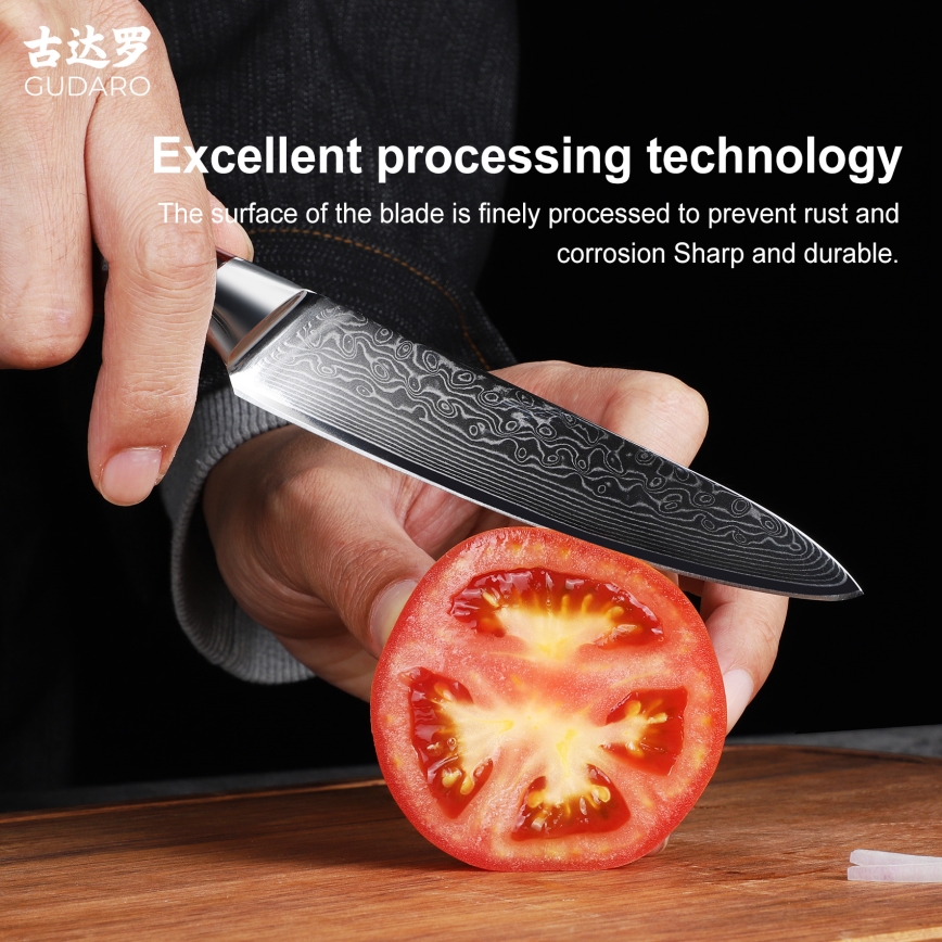 Gudaro - damaskinis universalus virtuvinis peilis KENSHO 5, 67 plieno sluoksnių, ilgis 12,5 cm