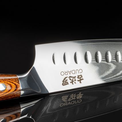Gudaro - Damasko plieno Santoku virtuvinis peilis FENG 7,5, 67 sluoksnių, ilgis 18 cm