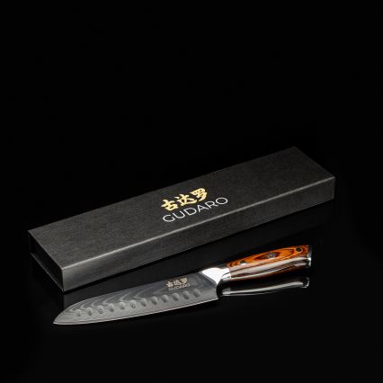 Gudaro - Damasko plieno Santoku virtuvinis peilis FENG 7,5, 67 sluoksnių, ilgis 18 cm