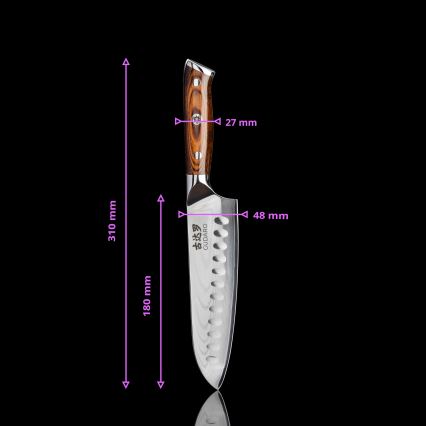 Gudaro - Damasko plieno Santoku virtuvinis peilis FENG 7,5, 67 sluoksnių, ilgis 18 cm